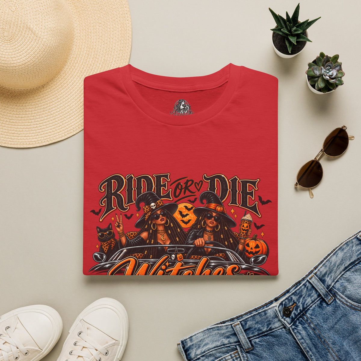 Ride or Die Witches Halloween | Glam Ghost Design | Unisex Softstyle T-Shirt