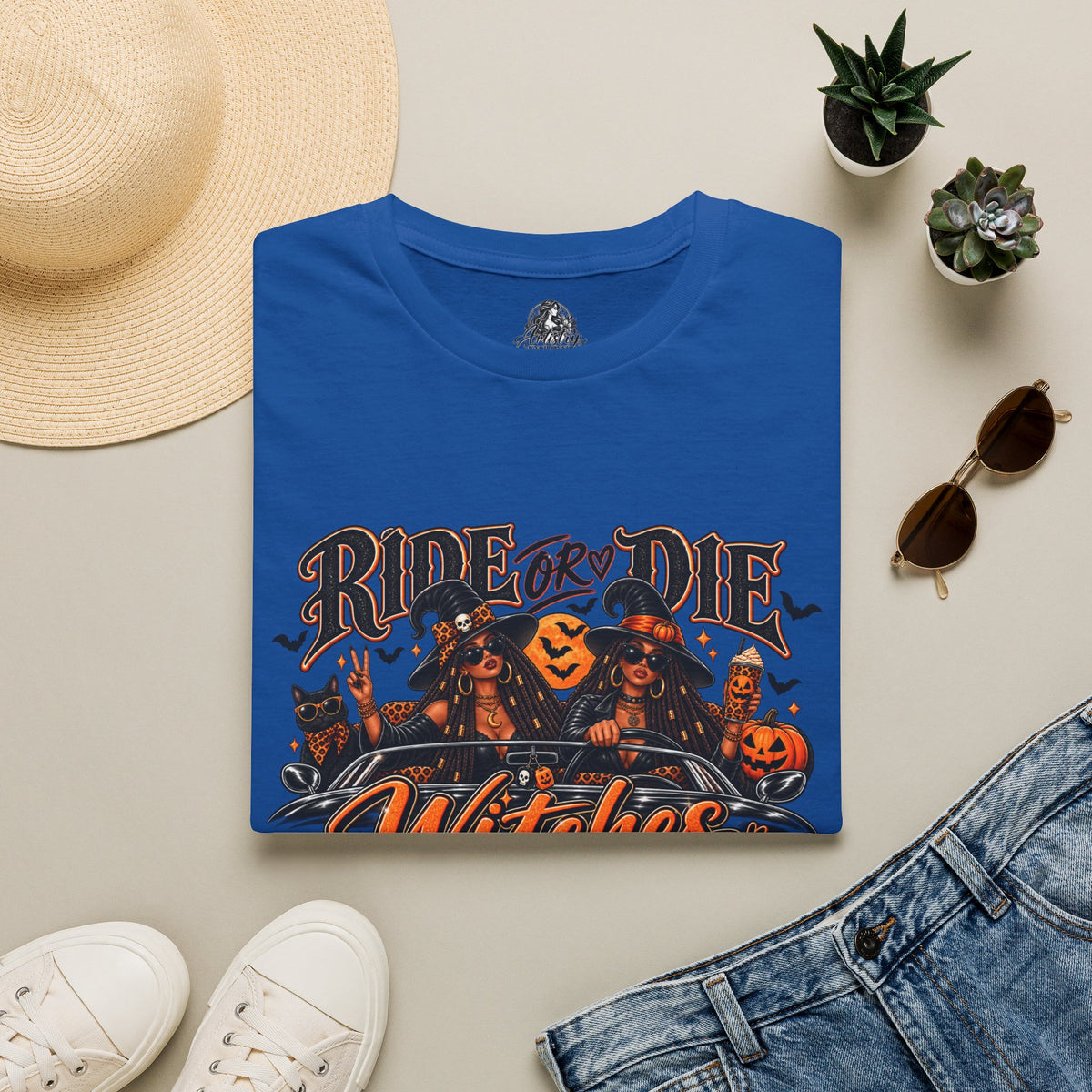 Ride or Die Witches Halloween | Glam Ghost Design | Unisex Softstyle T-Shirt