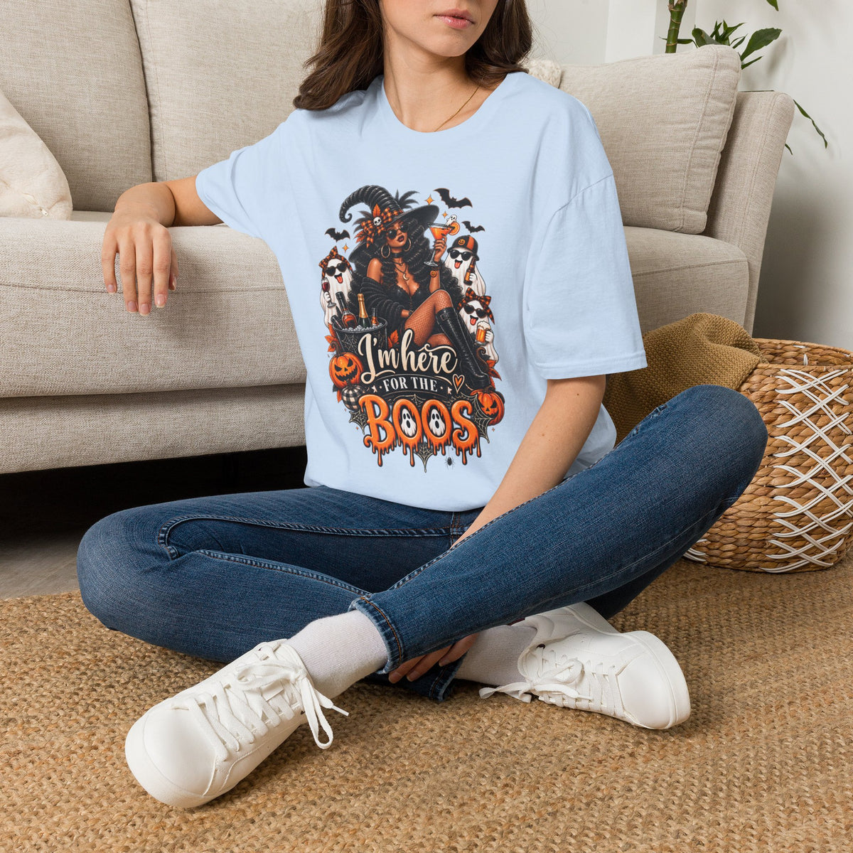 Here for the Boos Halloween | Glam Ghost Design | Unisex Softstyle T-Shirt