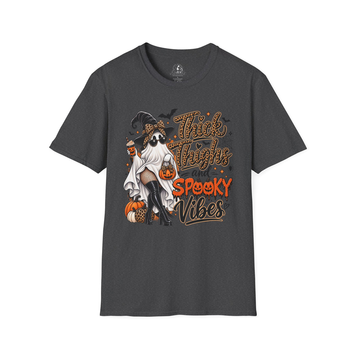 Thick Thighs Spooky Vibes Halloween | Glam Ghost Design | Unisex Softstyle T-Shirt