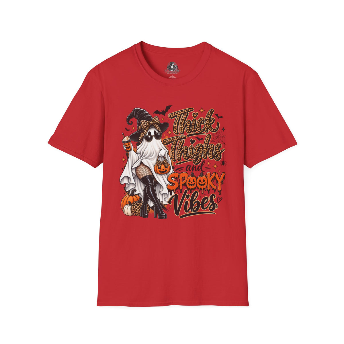 Thick Thighs Spooky Vibes Halloween | Glam Ghost Design | Unisex Softstyle T-Shirt