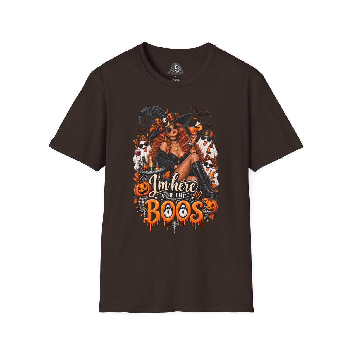 Here for the Boos Halloween | Glam Ghost Design | Unisex Softstyle T-Shirt