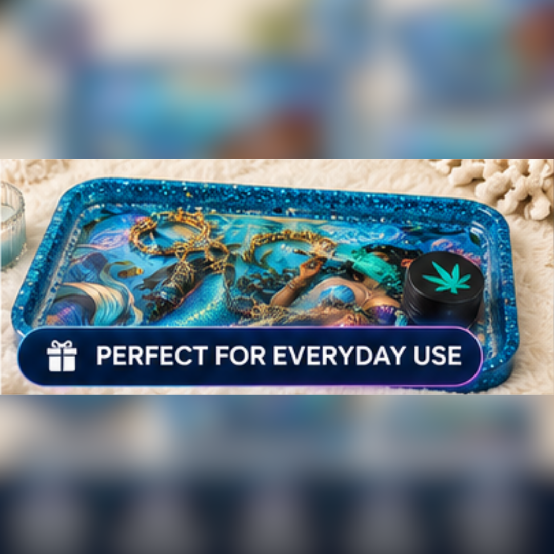 Mermaid Resin Tray | Handmade Ocean Catchall Tray | Coastal Vanity Organizer | Fantasy Home Décor | Blue Glitter Tray | 10" x 6"