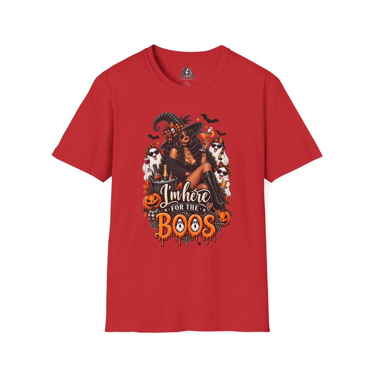 Here for the Boos Halloween | Glam Ghost Design | Unisex Softstyle T-Shirt