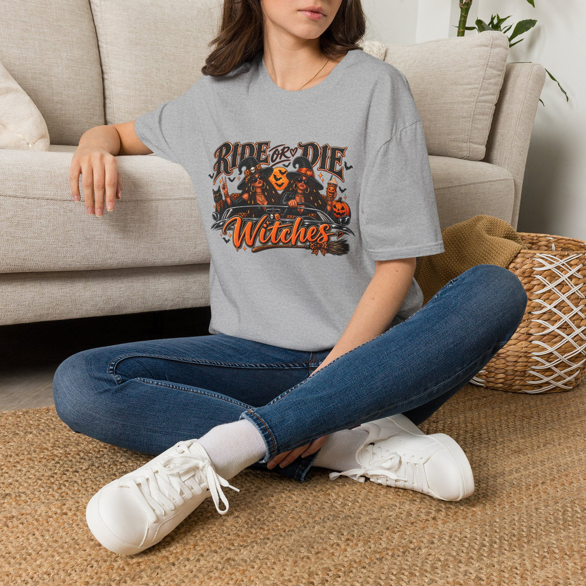 Ride or Die Witches Halloween | Glam Ghost Design | Unisex Softstyle T-Shirt