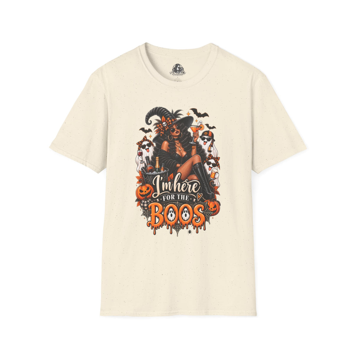 Here for the Boos Halloween | Glam Ghost Design | Unisex Softstyle T-Shirt