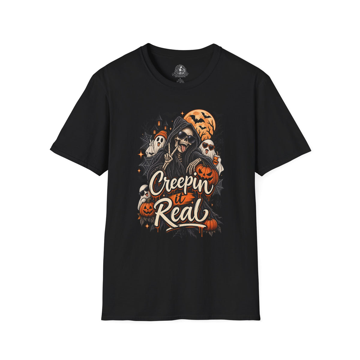 Creepin it Real Halloween | Glam Ghost Design | Unisex Softstyle T-Shirt