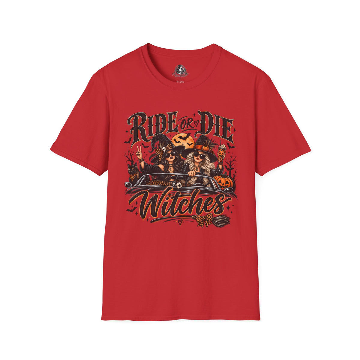 Ride or Die Witches Halloween | Glam Ghost Design | Unisex Softstyle T-Shirt