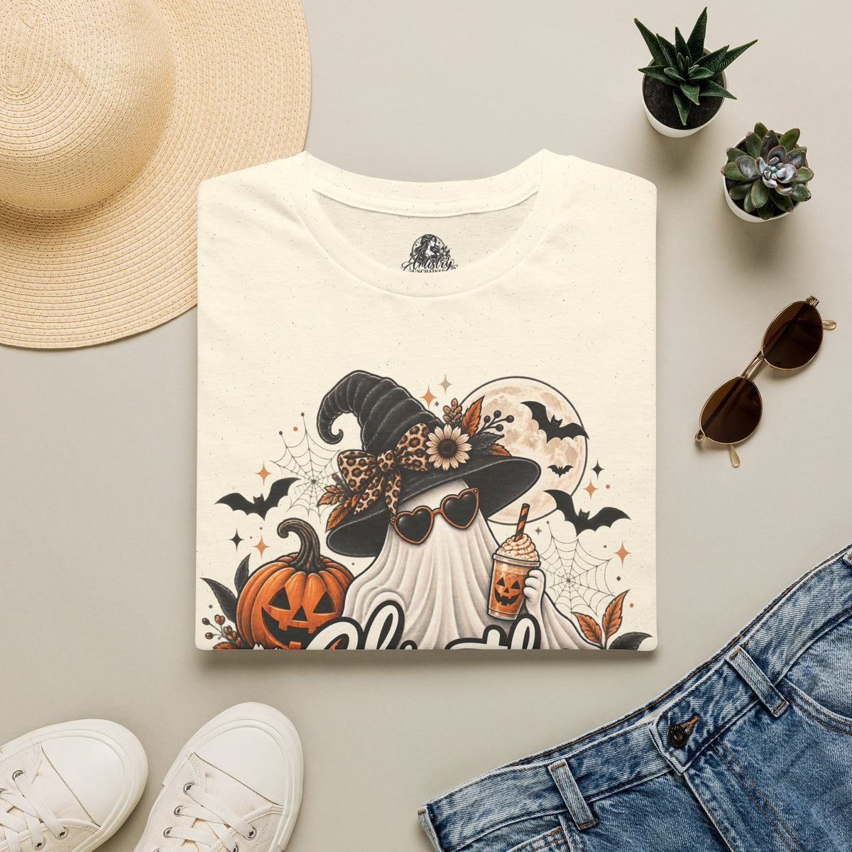 Ghostly Greetings Halloween | Glam Ghost Design | Unisex Softstyle T-Shirt