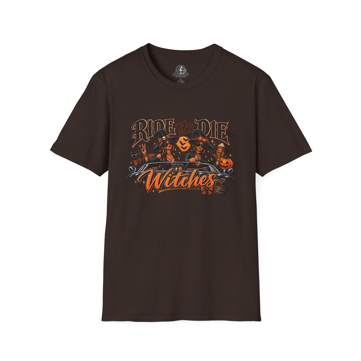 Ride or Die Witches Halloween | Glam Ghost Design | Unisex Softstyle T-Shirt