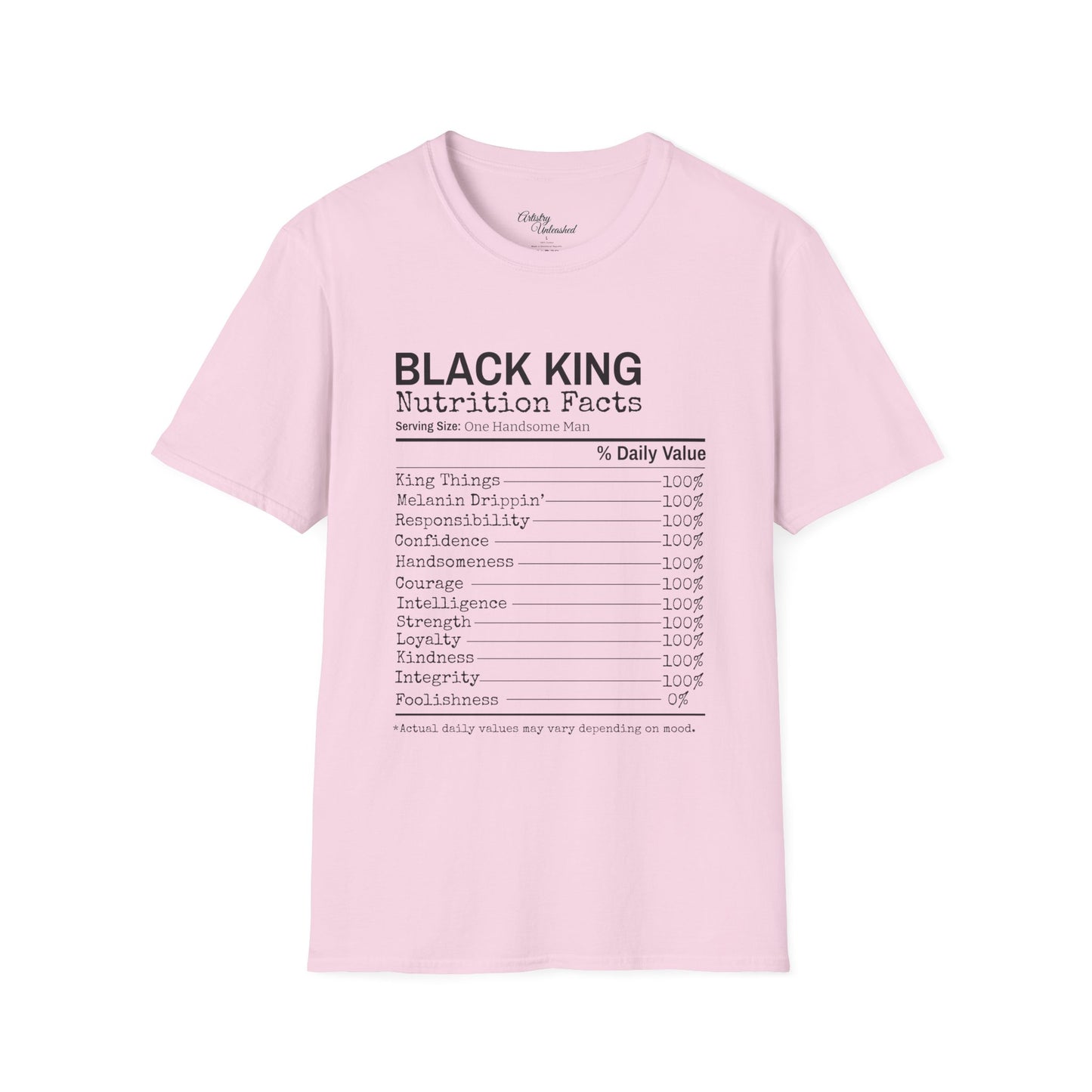 Black King Nutrition Facts Unisex Softstyle T-Shirt