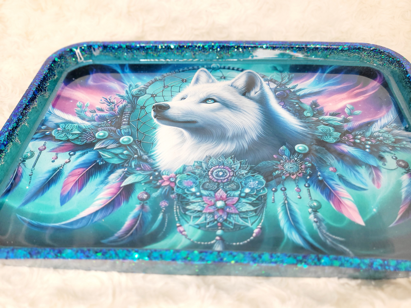 Ethereal Dreamcatcher Wolf Resin Tray