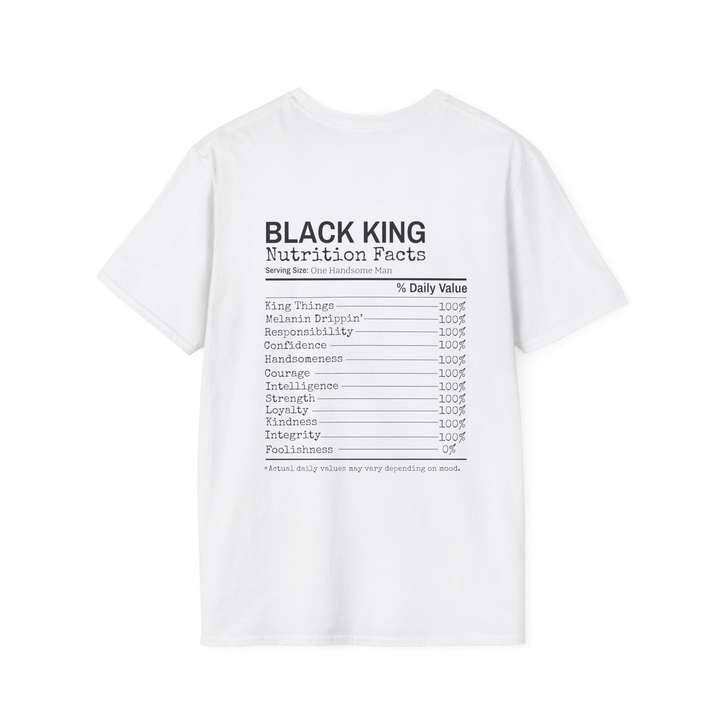 Black King Nutrition Facts Back Unisex Softstyle T-Shirt