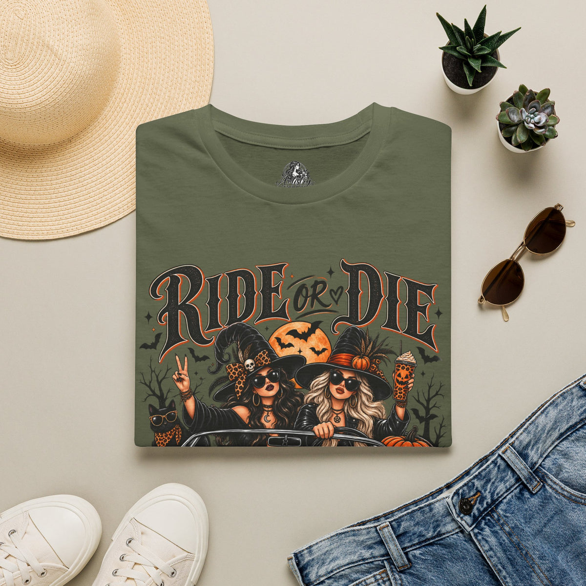 Ride or Die Witches Halloween | Glam Ghost Design | Unisex Softstyle T-Shirt