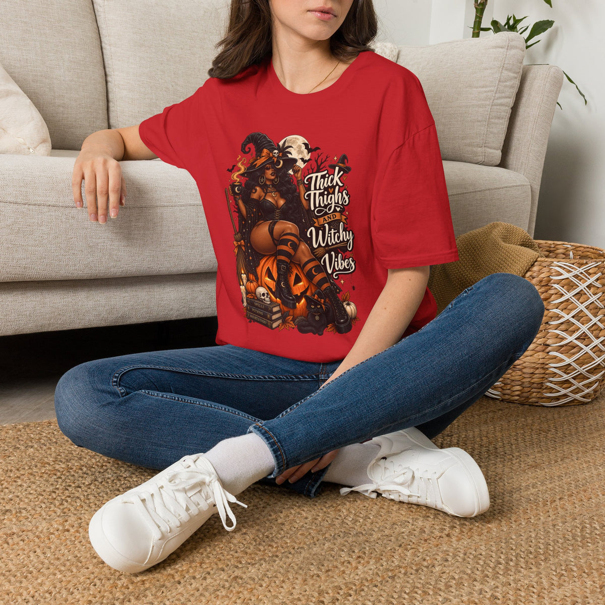 Thick Thighs Witchy Vibes Halloween | Glam Ghost Design | Unisex Softstyle T-Shirt