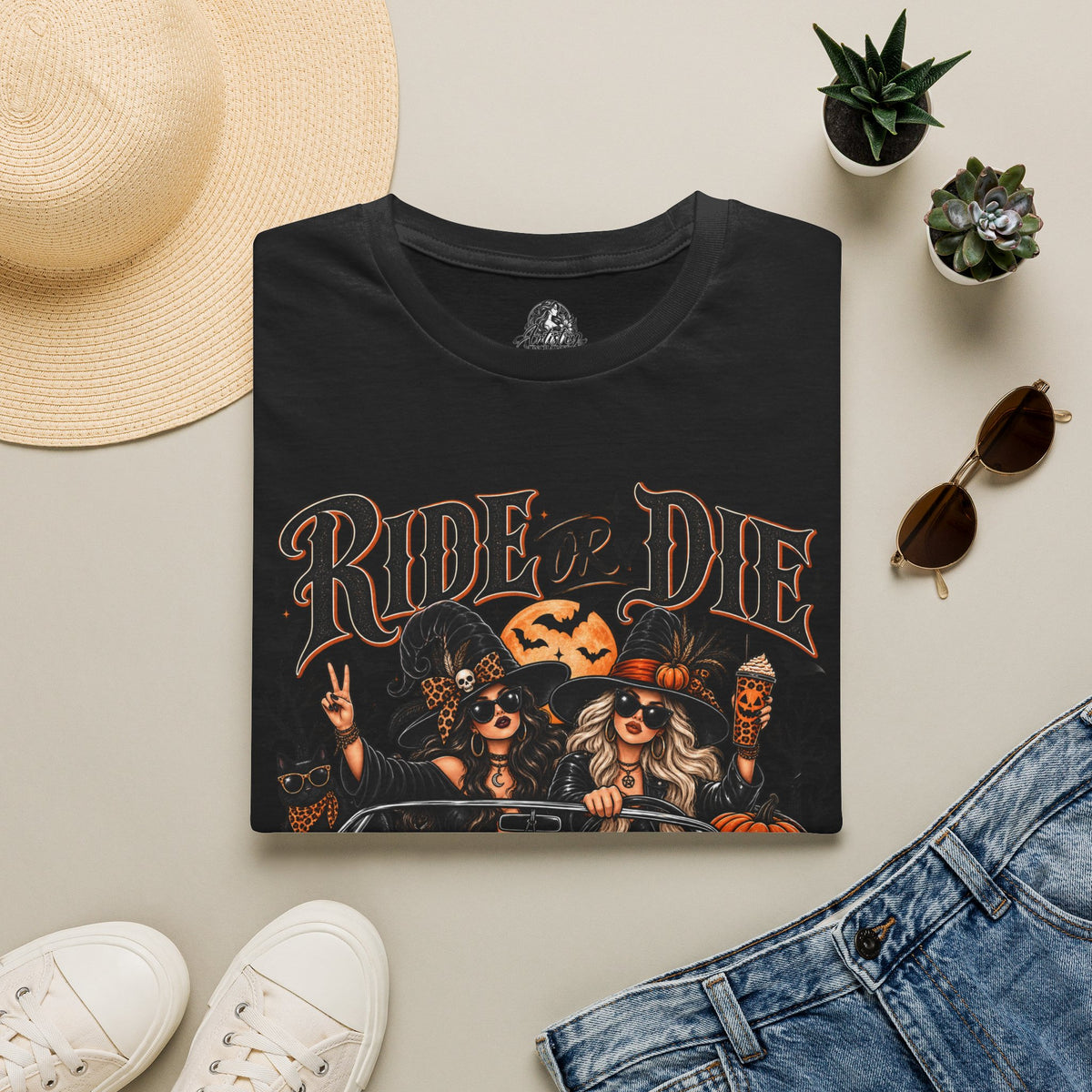Ride or Die Witches Halloween | Glam Ghost Design | Unisex Softstyle T-Shirt