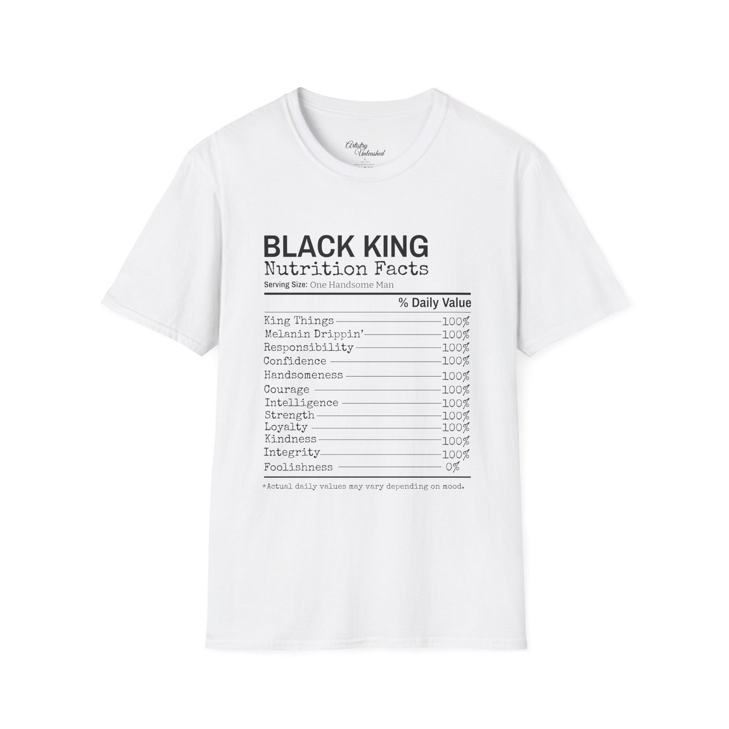 Black King Nutrition Facts Unisex Softstyle T-Shirt