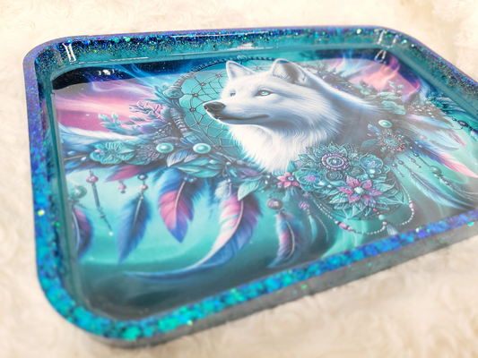 Ethereal Dreamcatcher Wolf Resin Tray