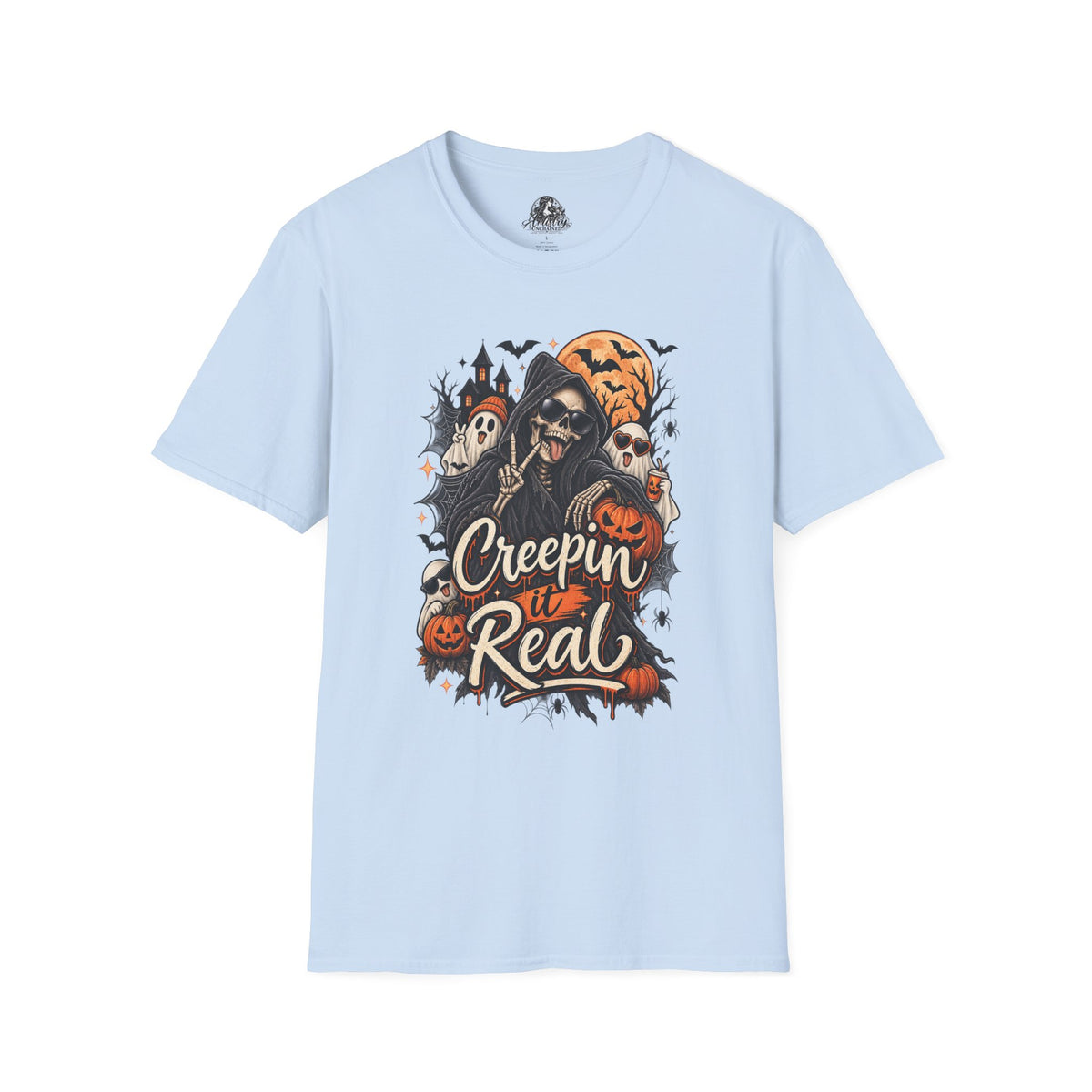 Creepin it Real Halloween | Glam Ghost Design | Unisex Softstyle T-Shirt