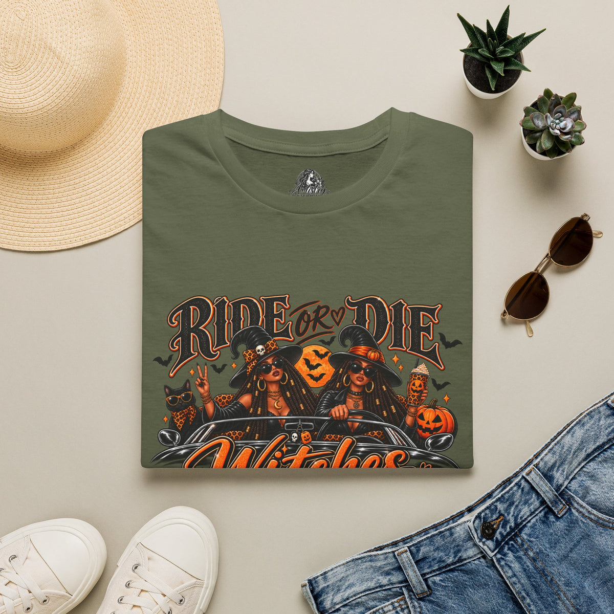 Ride or Die Witches Halloween | Glam Ghost Design | Unisex Softstyle T-Shirt