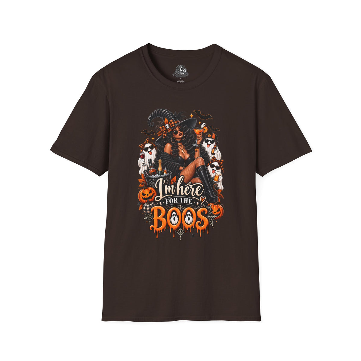 Here for the Boos Halloween | Glam Ghost Design | Unisex Softstyle T-Shirt