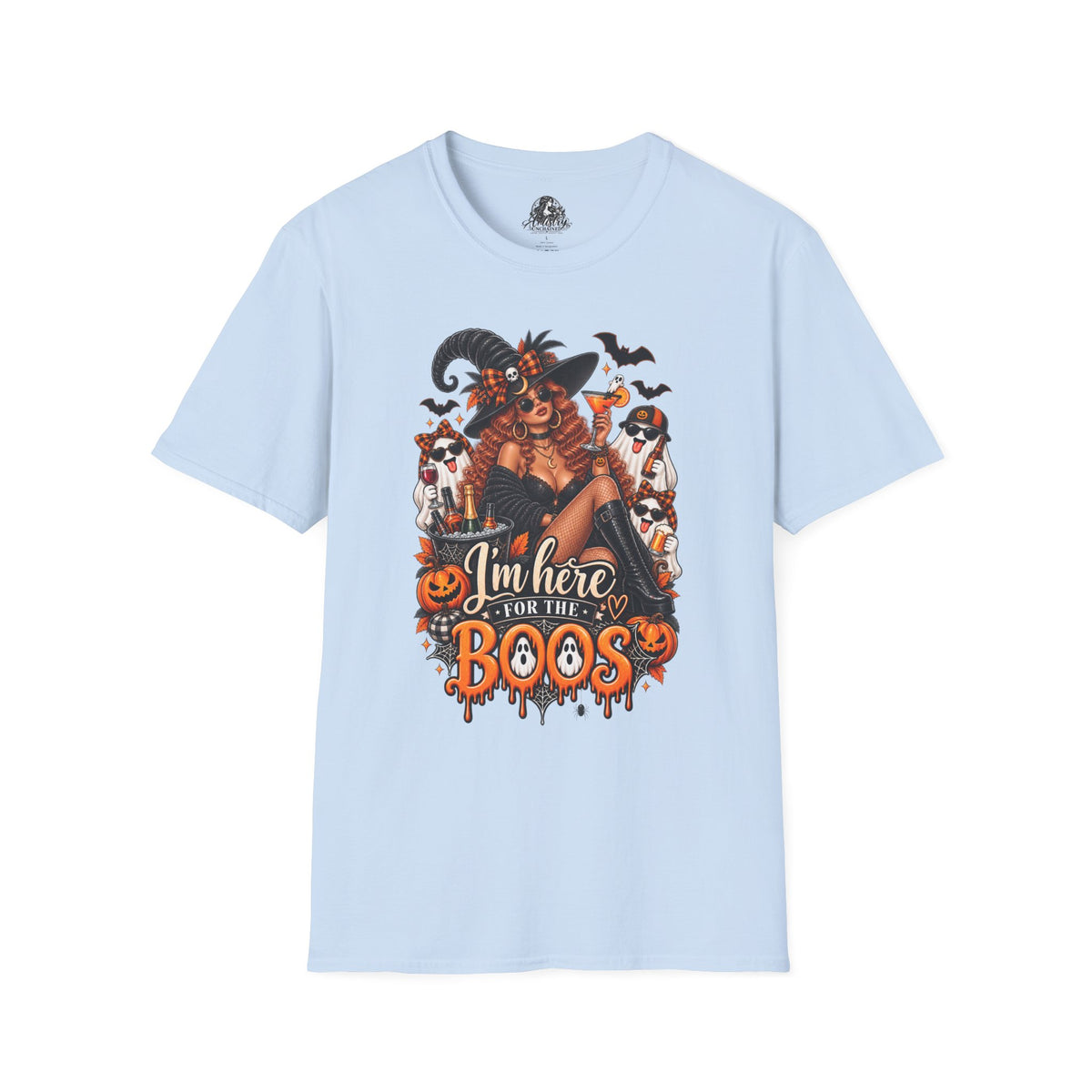 Here for the Boos Halloween | Glam Ghost Design | Unisex Softstyle T-Shirt