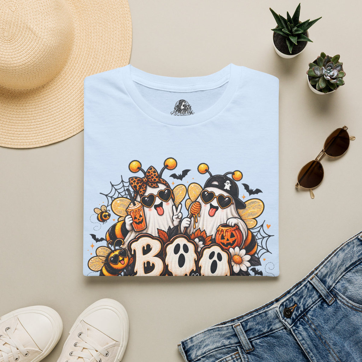 Boo Bees Halloween | Glam Ghost Design | Unisex Softstyle T-Shirt