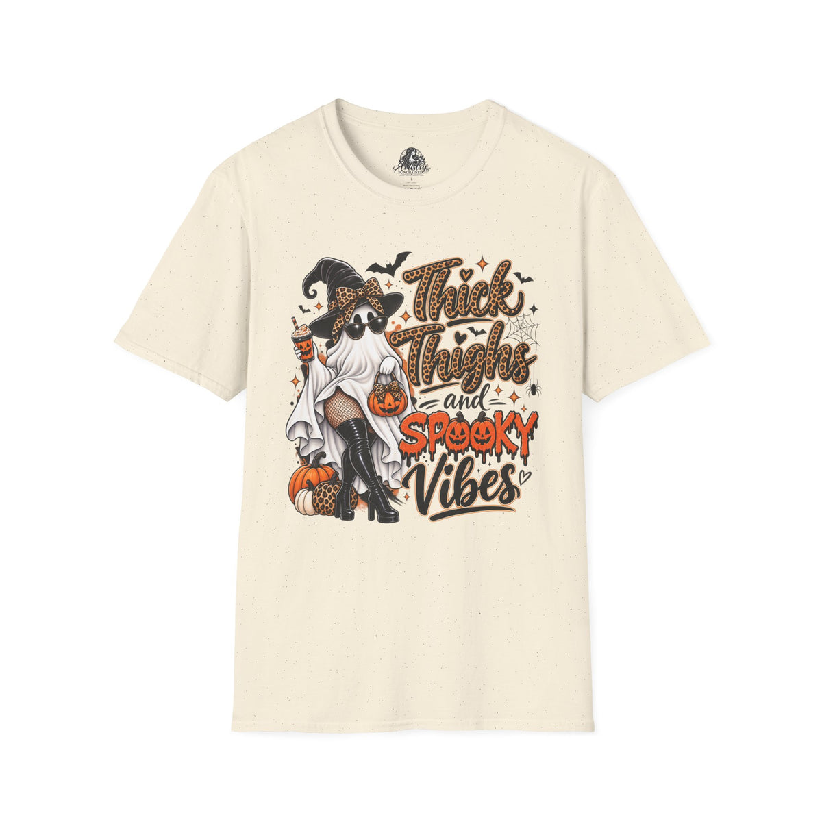 Thick Thighs Spooky Vibes Halloween | Glam Ghost Design | Unisex Softstyle T-Shirt