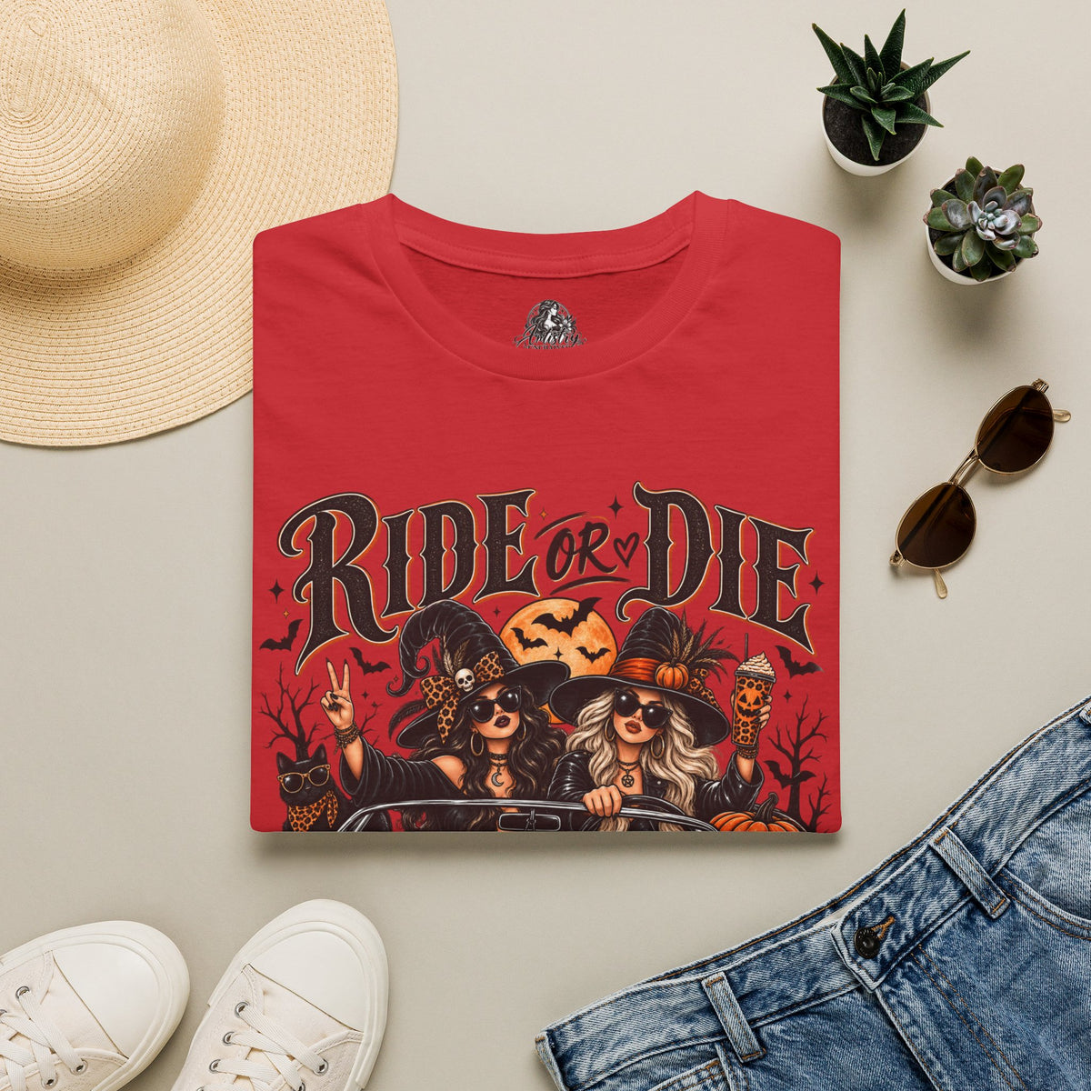 Ride or Die Witches Halloween | Glam Ghost Design | Unisex Softstyle T-Shirt