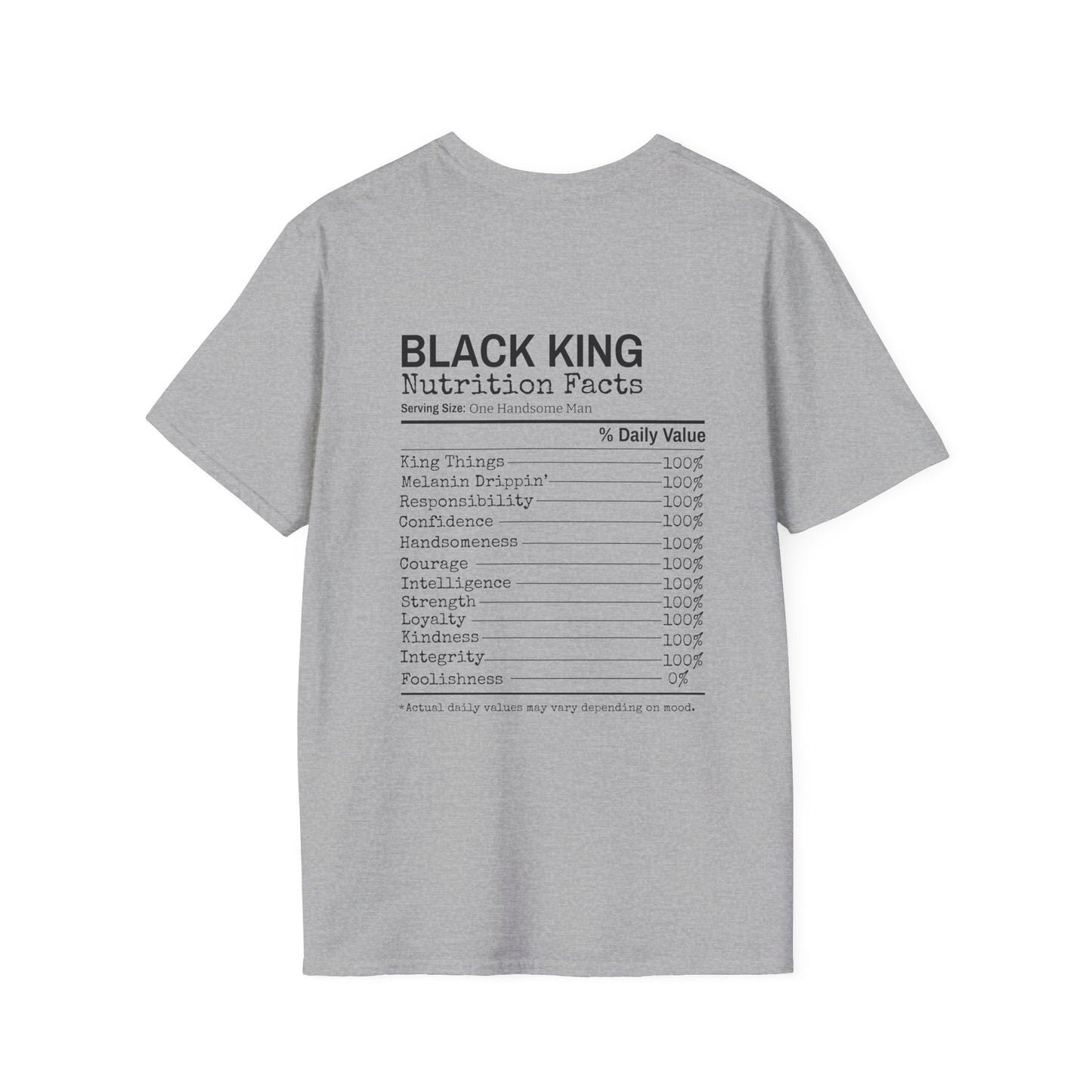 Black King Nutrition Facts Back Unisex Softstyle T-Shirt