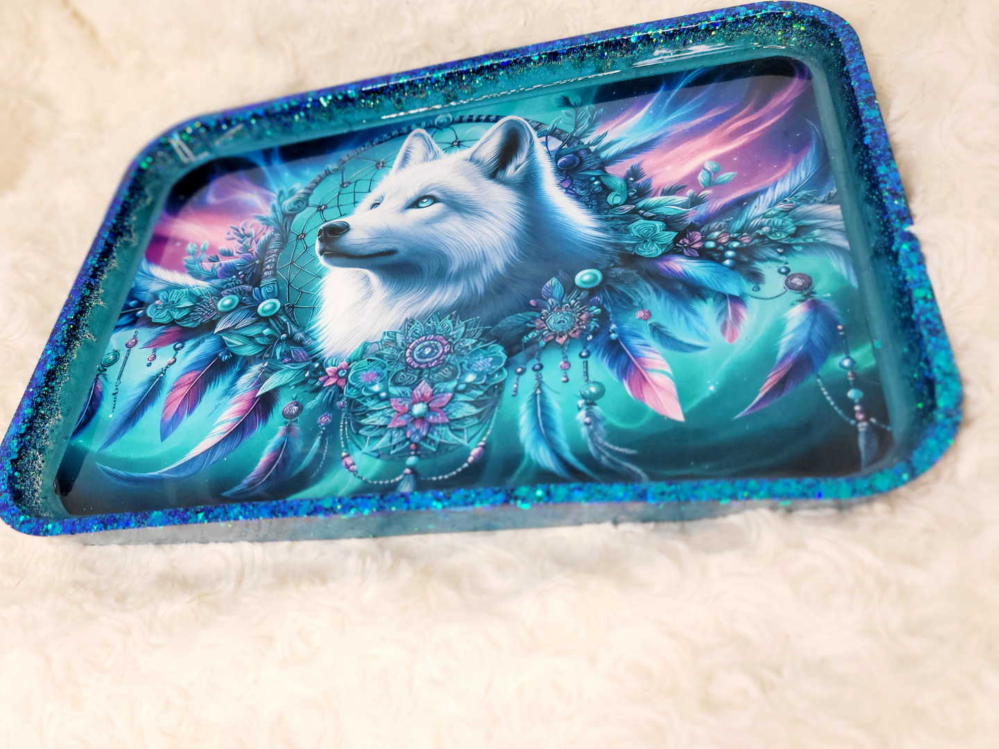 Ethereal Dreamcatcher Wolf Resin Tray