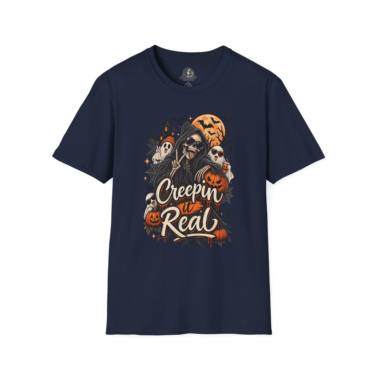 Creepin it Real Halloween | Glam Ghost Design | Unisex Softstyle T-Shirt