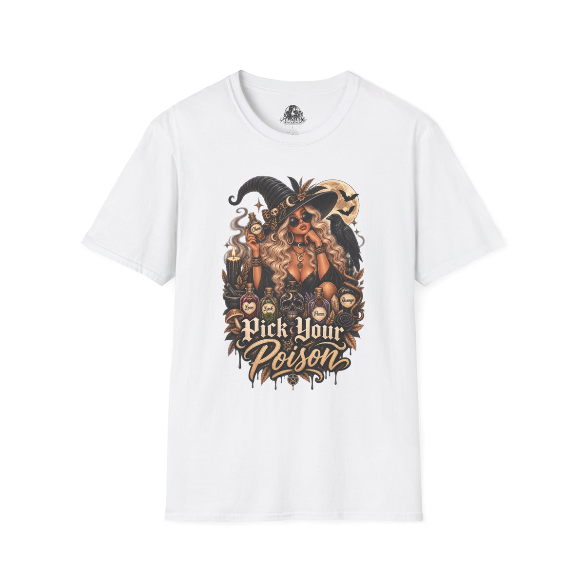 Pick Your Poison Halloween | Glam Ghost Design | Unisex Softstyle T-Shirt