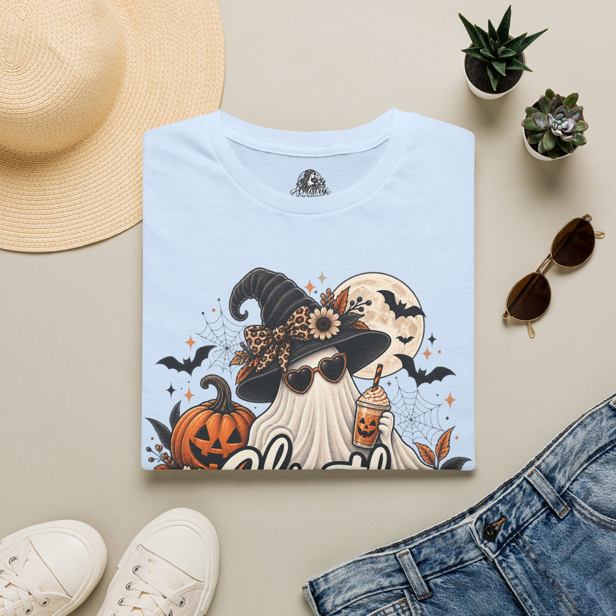 Ghostly Greetings Halloween | Glam Ghost Design | Unisex Softstyle T-Shirt