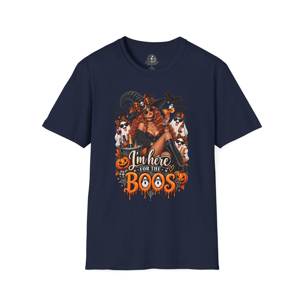 Here for the Boos Halloween | Glam Ghost Design | Unisex Softstyle T-Shirt