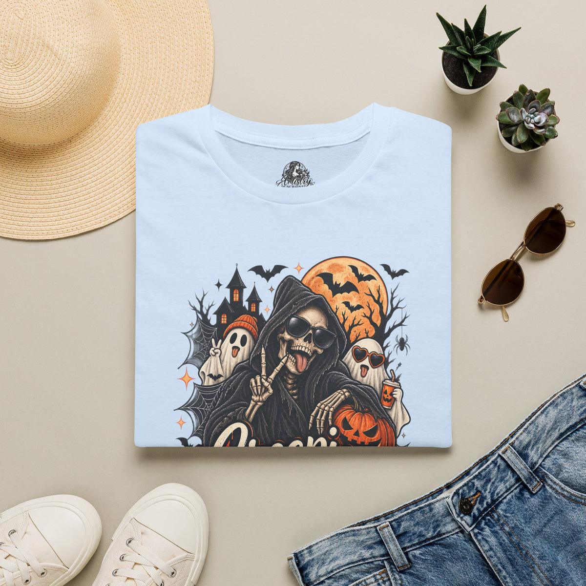 Creepin it Real Halloween | Glam Ghost Design | Unisex Softstyle T-Shirt