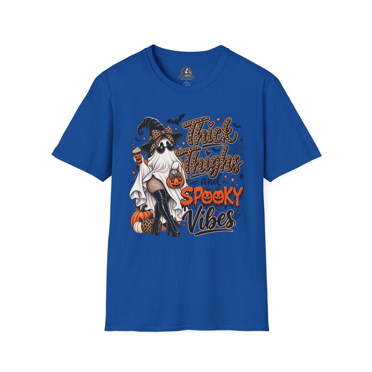 Thick Thighs Spooky Vibes Halloween | Glam Ghost Design | Unisex Softstyle T-Shirt
