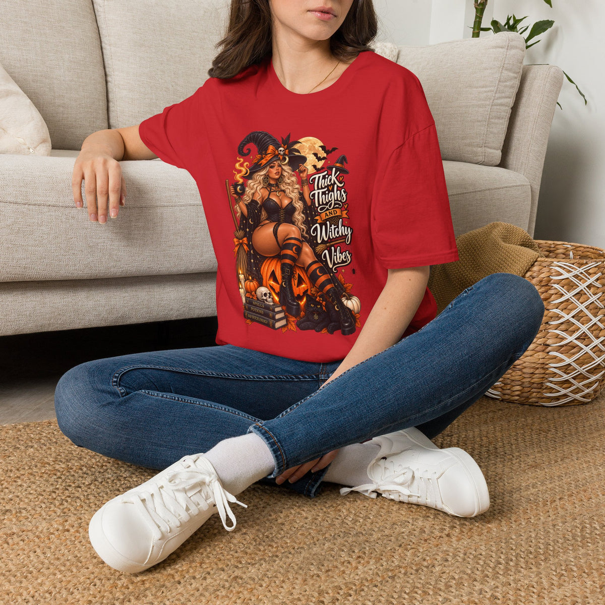 Thick Thighs Witchy Vibes Halloween | Glam Ghost Design | Unisex Softstyle T-Shirt
