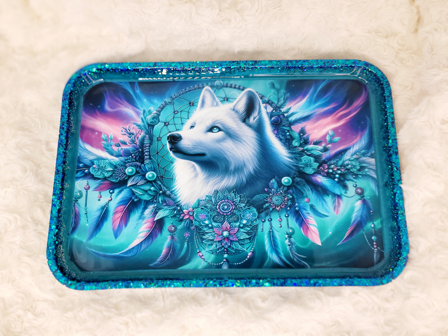 Ethereal Dreamcatcher Wolf Resin Tray