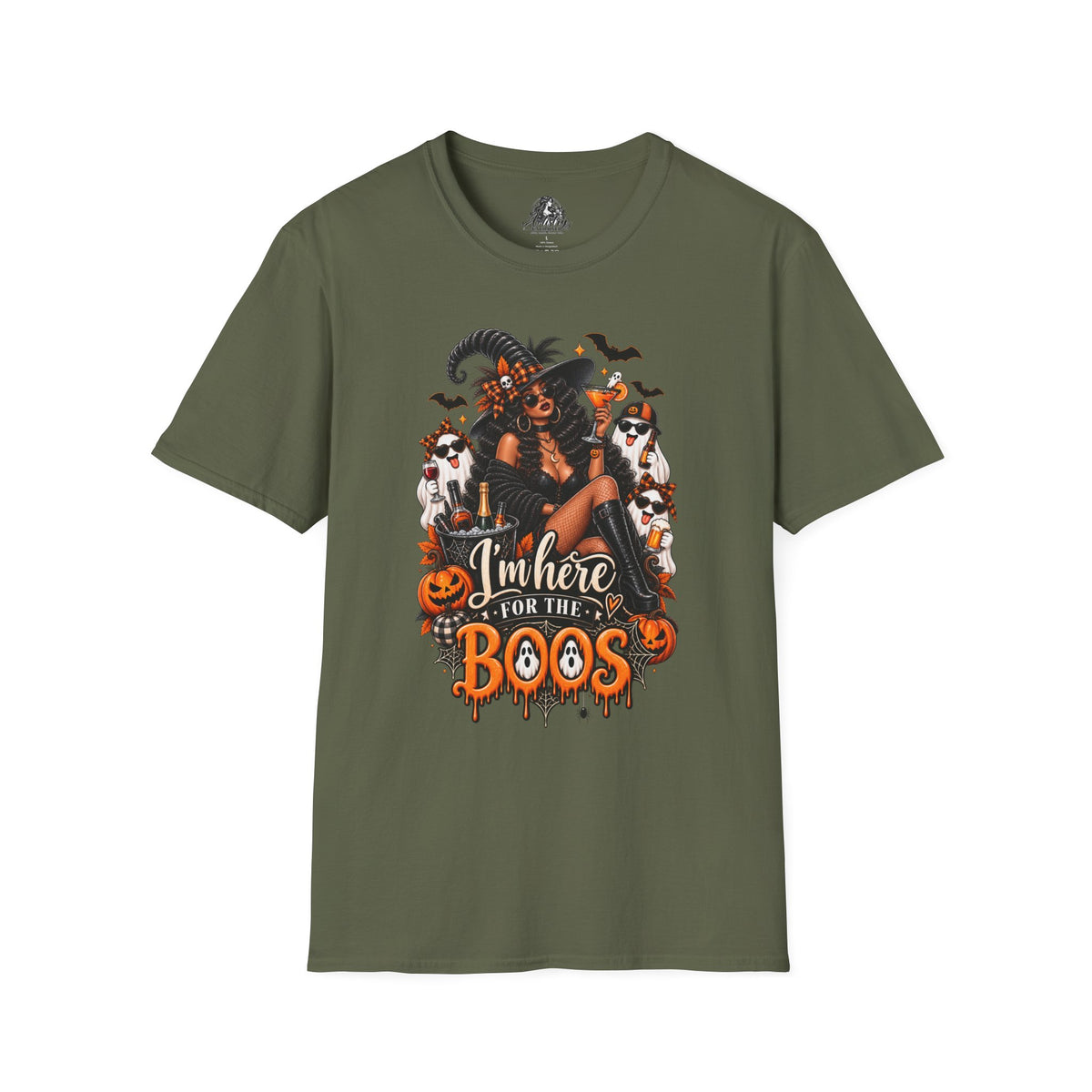 Here for the Boos Halloween | Glam Ghost Design | Unisex Softstyle T-Shirt