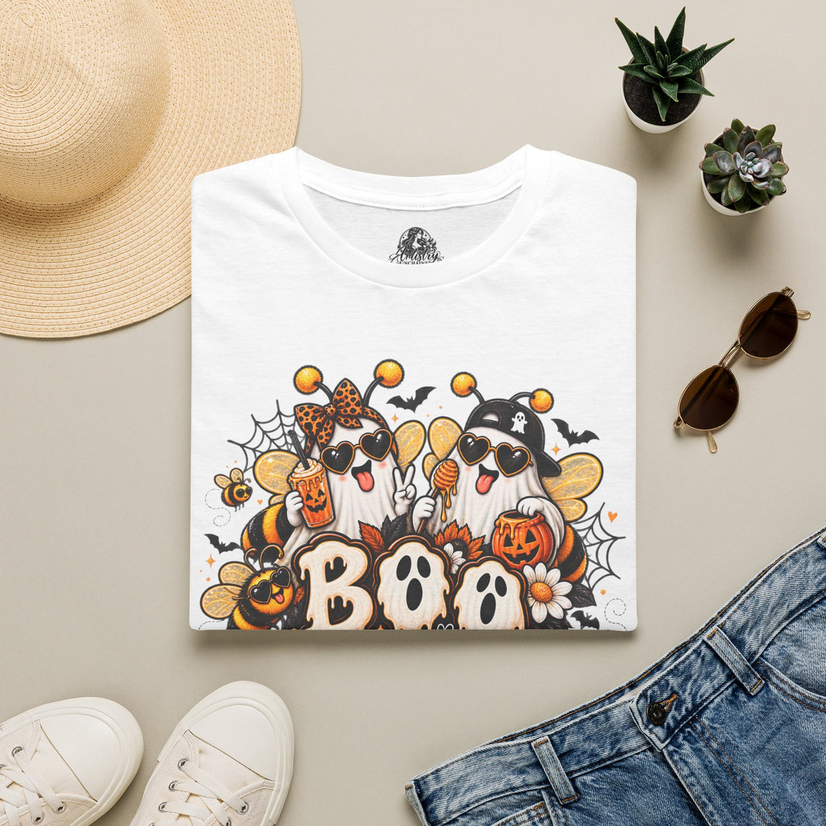 Boo Bees Halloween | Glam Ghost Design | Unisex Softstyle T-Shirt
