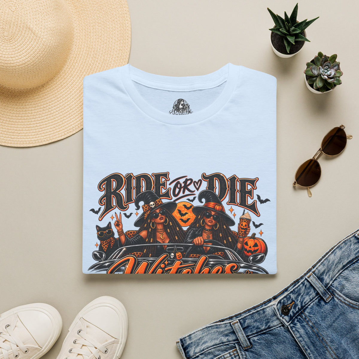 Ride or Die Witches Halloween | Glam Ghost Design | Unisex Softstyle T-Shirt