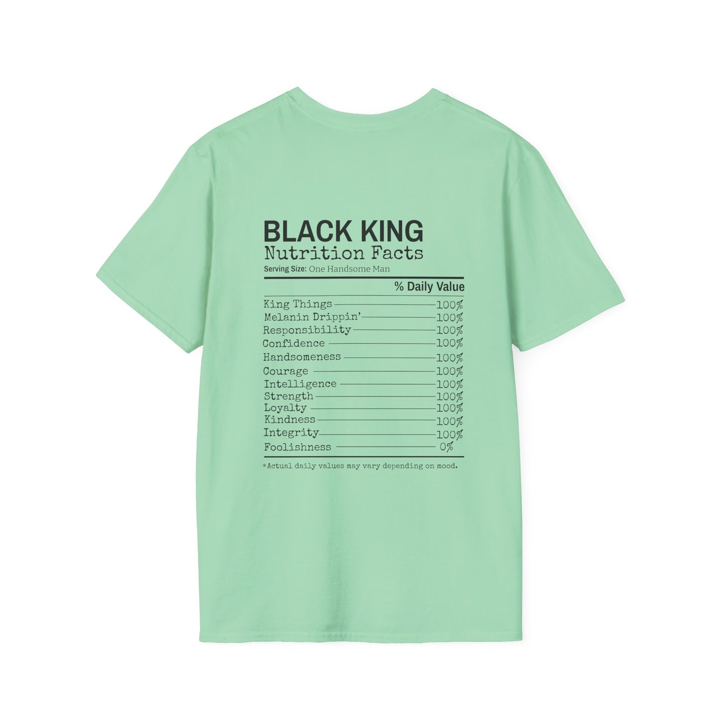 Black King Nutrition Facts Back Unisex Softstyle T-Shirt