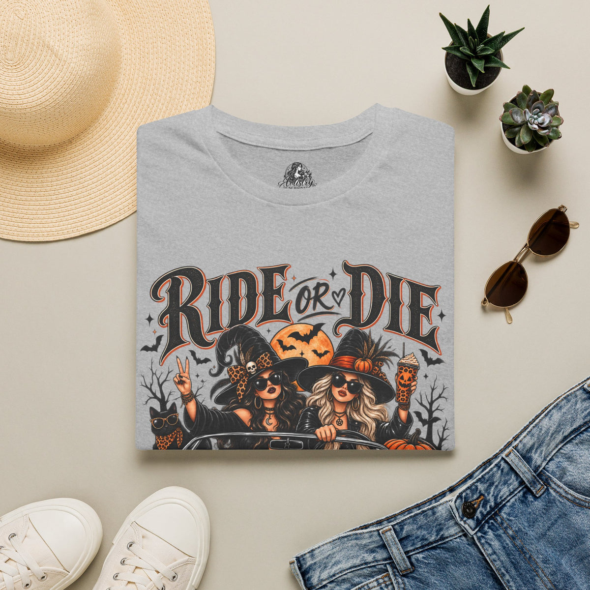 Ride or Die Witches Halloween | Glam Ghost Design | Unisex Softstyle T-Shirt