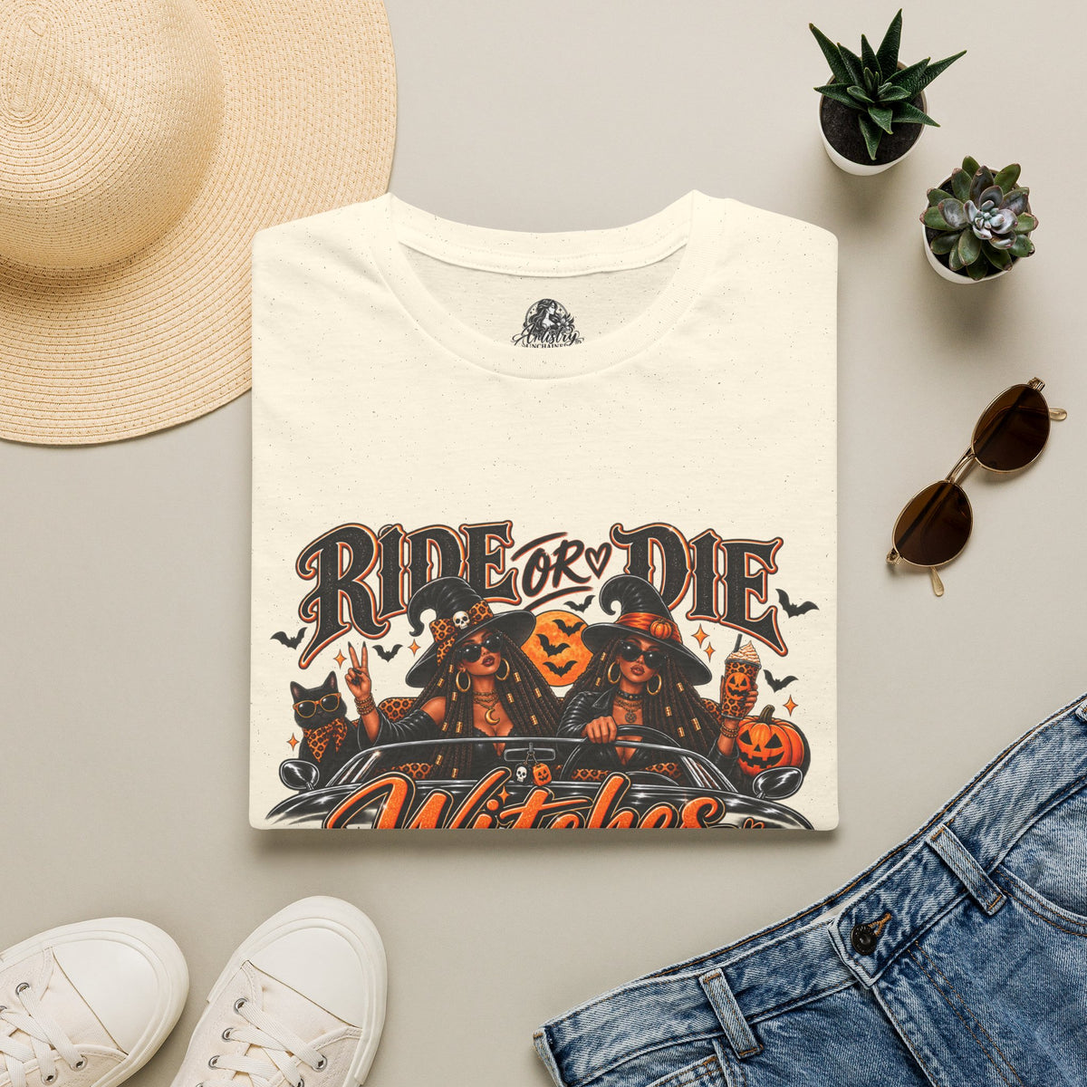 Ride or Die Witches Halloween | Glam Ghost Design | Unisex Softstyle T-Shirt