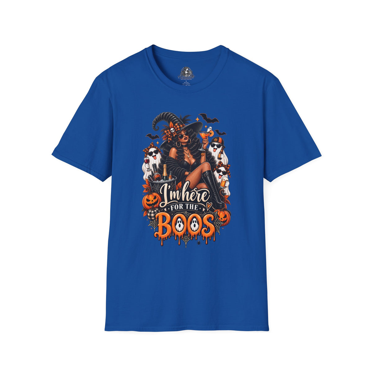 Here for the Boos Halloween | Glam Ghost Design | Unisex Softstyle T-Shirt