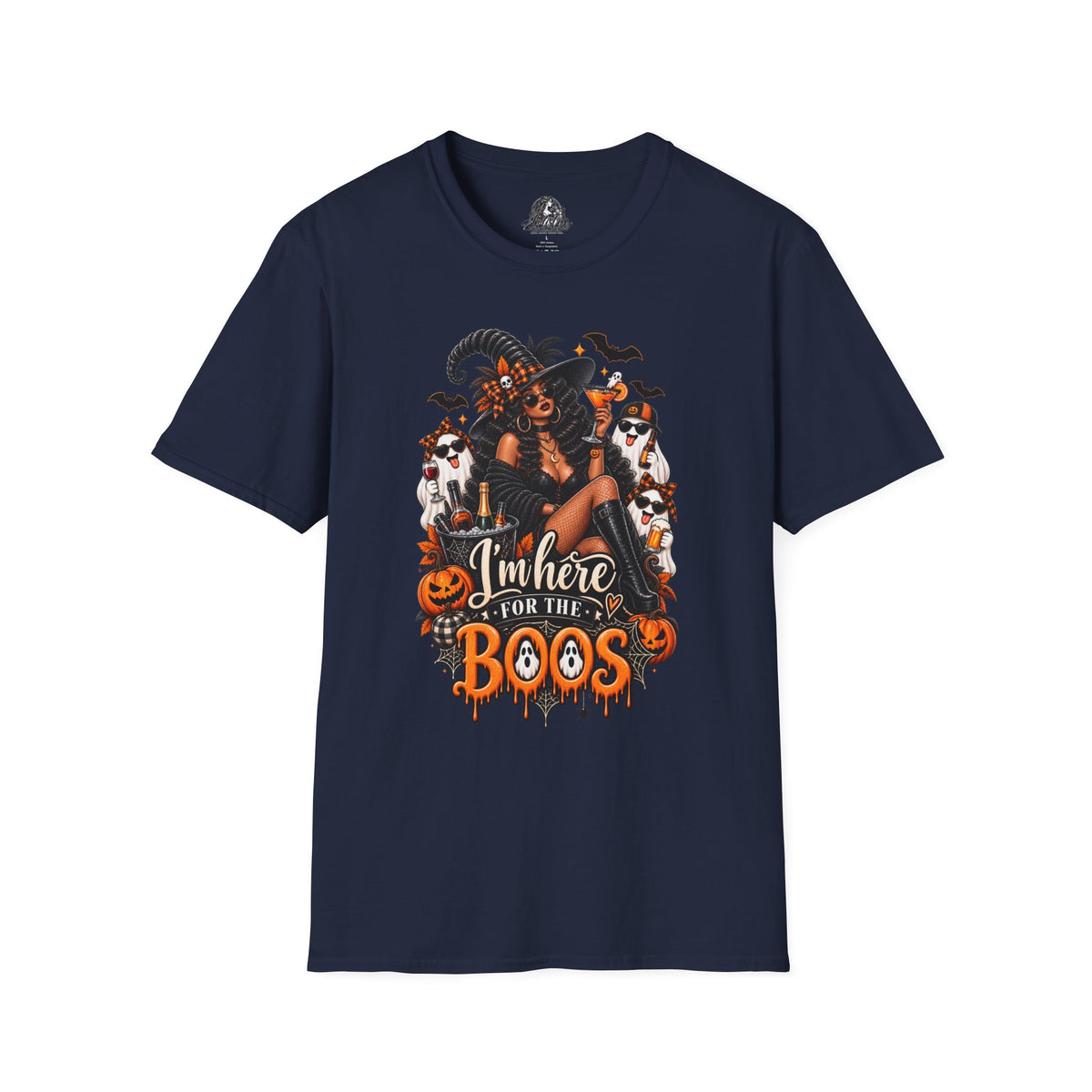 Here for the Boos Halloween | Glam Ghost Design | Unisex Softstyle T-Shirt
