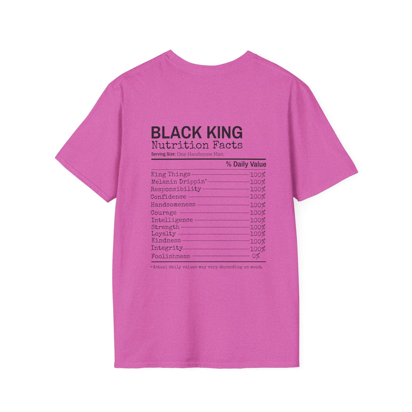 Black King Nutrition Facts Back Unisex Softstyle T-Shirt