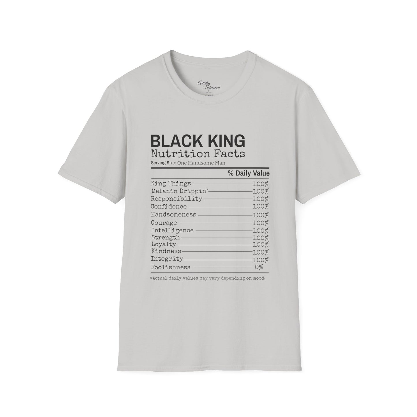 Black King Nutrition Facts Unisex Softstyle T-Shirt