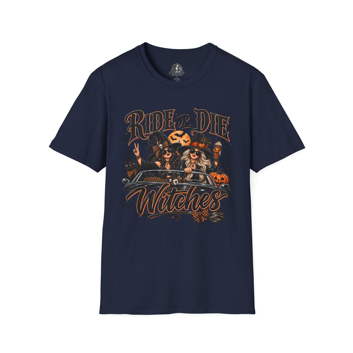 Ride or Die Witches Halloween | Glam Ghost Design | Unisex Softstyle T-Shirt